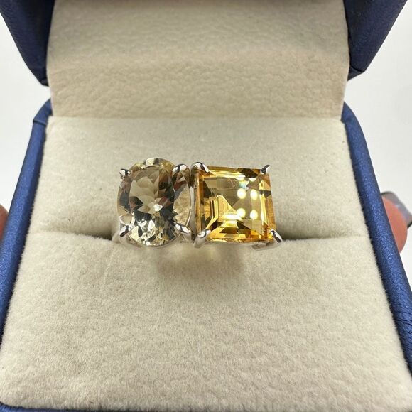 NWOT faceted cut Citrine and Prasiolite ring in 925 sterling silver! - Picture 1 of 9